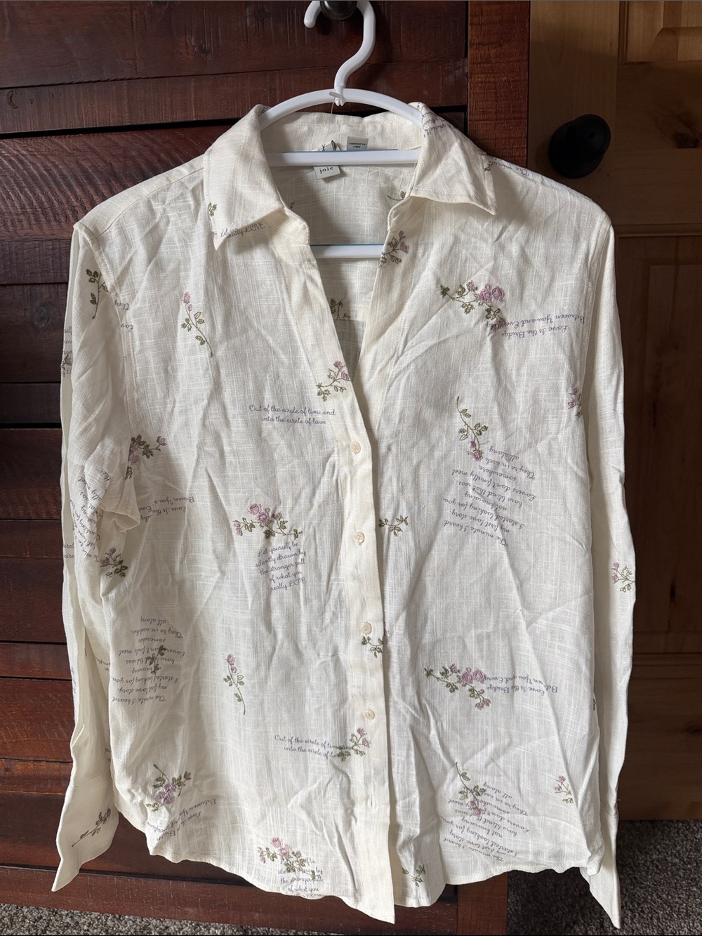 Joie Cream Floral Button-Down Shirt with Pink and Green Accents
